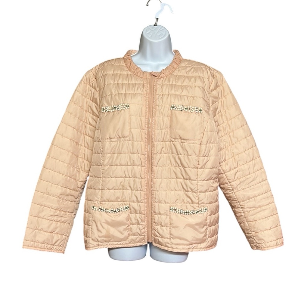 Chico's Lightweight Blush and Cream Quilted Embellished Jacket Size XL
